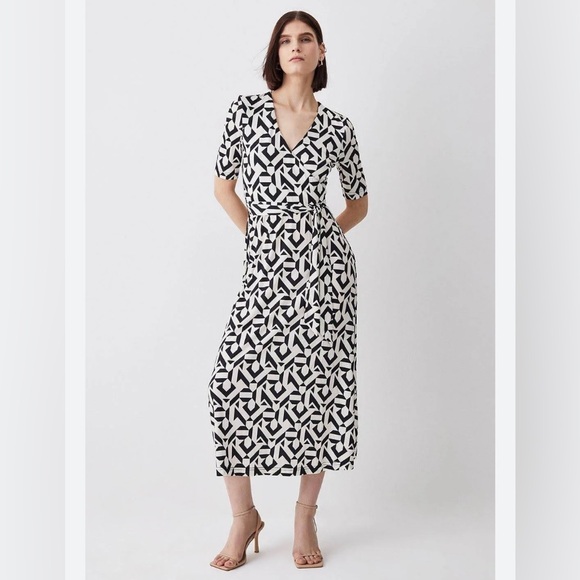 Karen Millen Dresses & Skirts - Karen Millen | Half Sleeve Geometric Printed Jersey Wrap Midi Dress Sz 8 | NWT